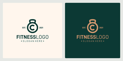 a combination of barbell logo shapes and the initial letter C. premium vector.