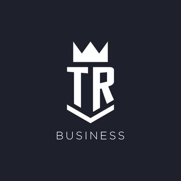TR logo with shield and crown, initial monogram logo design