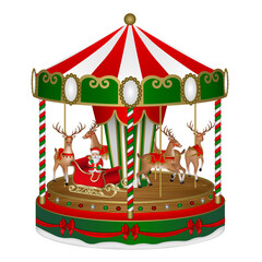 christmas carousel with reindeers and santa claus sleigh © Angelica