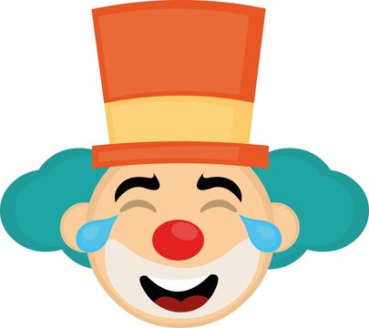 Vector illustration of emoticon of the face of a cartoon clown with hat and tears of joy