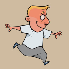 cartoon smiling boy fun jumping waving his arms