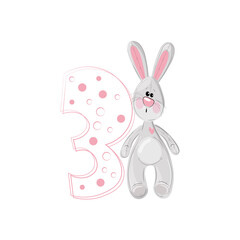 cute rabbit and number three
