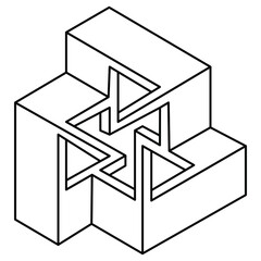 Optical illusion shape. Impossible object. Optical art figure. Sacred geometry.