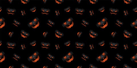 Halloween seamless pattern design with ghost, skull, pumpkin and black cat