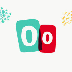 O letter typewriter-inspired logo with bold slab serif letters in colorful frames.