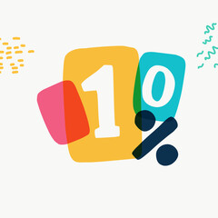 Emblem with 10 percent sale typewriter-inspired with bold slab serif letters in colorful frames.