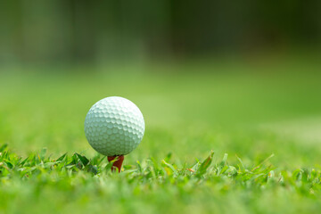 Close up of golf ball on tee,