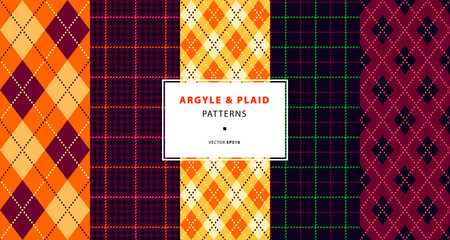 Argyle and plaid pattern set in autumn shades - 452746338