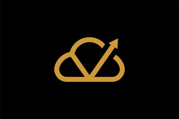 Cloud logo design vector. Outline gold cloud illustration symbol. Tech logo design. Cloud and dot vector icons.