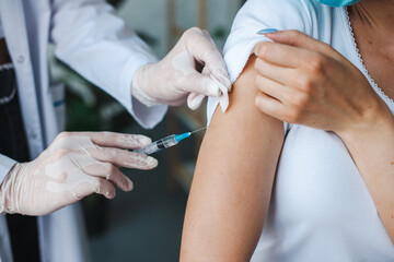 Coronavirus protection. Covid19 immunization treatment. Injection covid vaccine concept. Corona...
