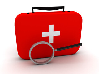 3d rendering First aid kit with lens