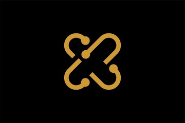 Cross X logo design vector. Letter X outline the abstract symbol. Type X and dots vector icons.