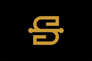 Letter S logo design vector. Gold outline S-type abstract symbol. Dot S vector icon.