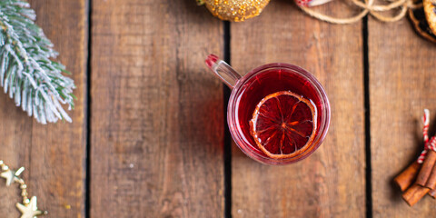 christmas mulled wine celebrate the new year cozy fresh portion hot drink sweet beverage meal snack on the table copy space food background rustic. top view