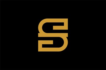 Letter S logo design vector. Gold outline S-type abstract symbol. Dot S vector icon.