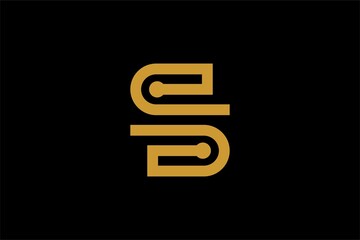 Letter S logo design vector. Gold outline S-type abstract symbol. Dot S vector icon.