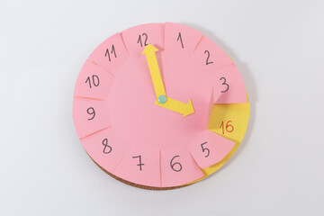 paper clock for learn time for kids, preschool hour teaching activity