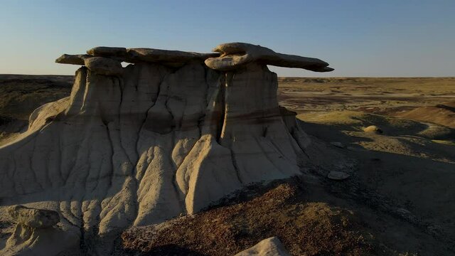 Cinematic aerial shot of King of Wings in Bisti De-Na-Zin Wilderness in New Mexico