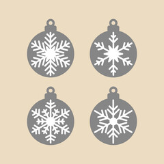 Flat vector illustrations set of christmas balls with snowflake ornament.