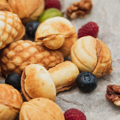 biscuits with nuts and caramel filling. Baking for tea. sweet nuts