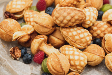 biscuits with nuts and caramel filling. Baking for tea. sweet nuts
