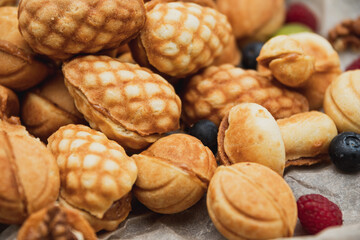 biscuits with nuts and caramel filling. Baking for tea. sweet nuts
