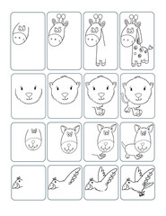 Comment dessiner des animaux mignons Workbook Page Vector Illustration Art