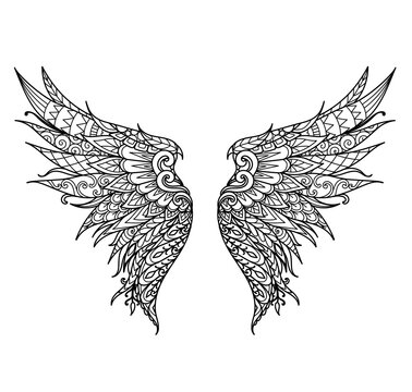 Mandala phoenix bird wings,for printing on product,laser cutting, paper cutting,coloring book and so on. Vector illustration.
