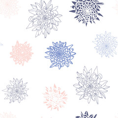 Vector seamless pattern with chrysanthemums. Hand drawn flowers background.