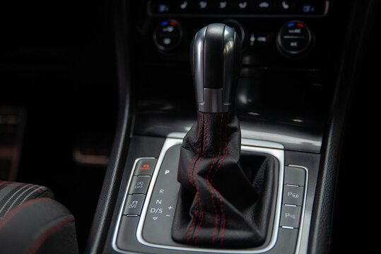 The lever of an automatic transmission in a passenger car