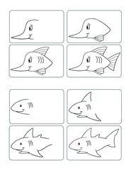 Photo sur Aluminium Dessin animé Comment dessiner une page de classeur de requin et de poisson Art d& 39 illustration vectorielle