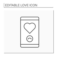 Notification line icon. Mobile phone notificate love message. Romantic conversation. Love concept. Isolated vector illustration. Editable stroke