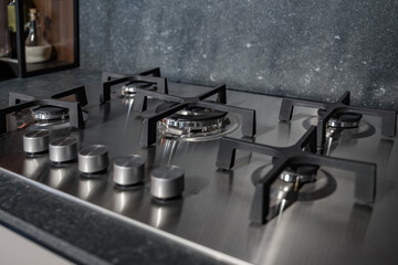 Modern, stylish gas stove in the kitchen