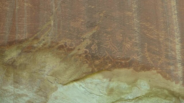 Ancient Petroglyphs At Rock Panels In Capitol Reef National Park, Utah, United States. - Zoom In