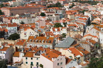 Fototapeta na wymiar View of traditional buildings in the old Mouraria neighborhood, in the city of Lisbon, Portugal