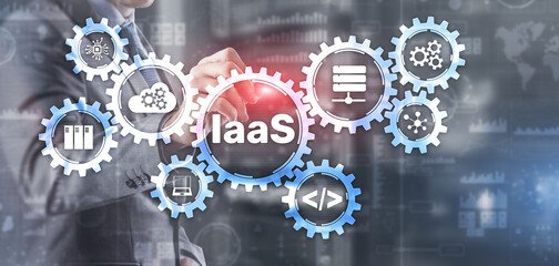 IaaS Infrastructure as a Service. Blue Online Gear Internet and networking concept