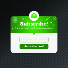 Vector banner of email marketing. Subscription to newsletter, news, offers, promotions. A letter in an envelope. Mockup template. Subscribe. Send by mail. Follow me. Eps 10 vector illustration.