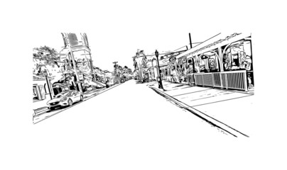 Building view with landmark of Key West is the 
city in Florida. Hand drawn sketch illustration in vector.