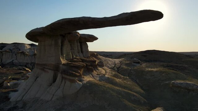 Cinematic aerial shot of King of Wings in Bisti De-Na-Zin Wilderness in New Mexico
