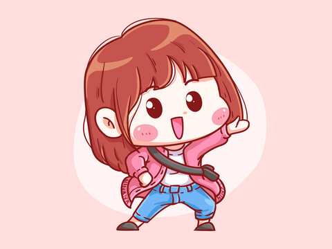 Cute and kawaii Happy Girl Ask For Attention Chibi Illustration