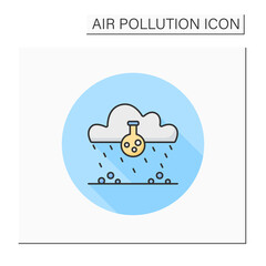 Acid rain color icon. Dangerous, poisonous rainfall, radioactive cloud. Soil poisoning. Environment pollution and ecology damage concept.Isolated vector illustration