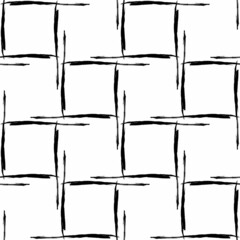 Vector Plaid Brush Seamless Pattern Grange Minimalist Check Geometric Design in Black Color. Modern Grung Collage Background for kids fabric and textile