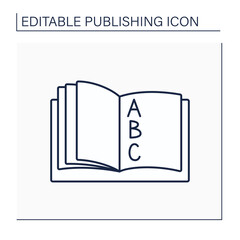 Index line icon. Alphabetical list of names, subjects in books or magazines. . Index reference to pages on which mentioned.Publishing concept. Isolated vector illustration. Editable stroke