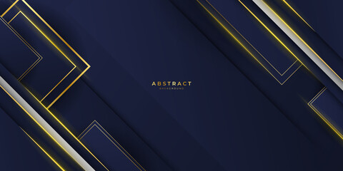 Abstract template luxury premium dark blue geometric diagonal background with golden line. Shiny realistic luxury golden elements. Modern vector design template.