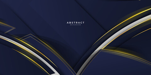 Abstract polygonal pattern luxury dark blue with gold wave lines background 