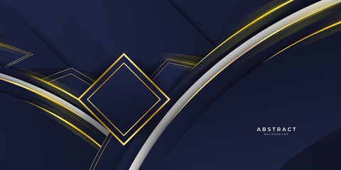 Abstract polygonal pattern luxury dark blue with gold wave lines background 