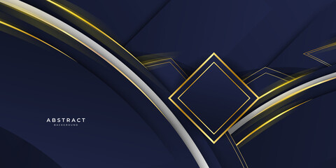 Abstract template diagonal lines striped dark blue gradient background and texture with golden wave line and space for your text. 