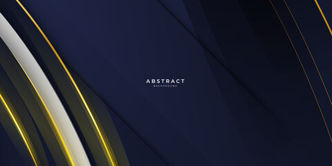 Abstract wavy luxury dark blue and gold background. Abstract template diagonal lines striped dark blue gradient background and texture with golden wave line and space for your text
