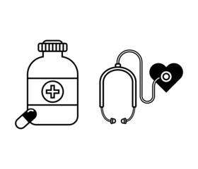 Medical icons, vector illustration in flat style. Medecine and Health flat icons. Health care medical sign icons – for stock. Outline, minimal.