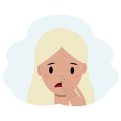 Illustration of female portrait mouth closed by hand
